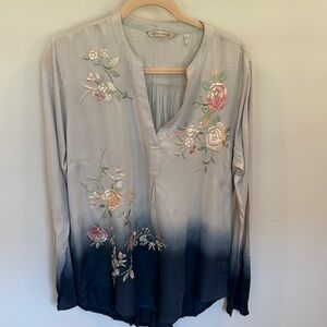 Soft Surroundings Gray to Navy Ombre Embroidered Tunic